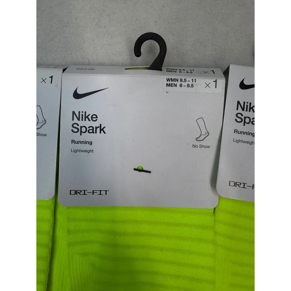 3 pair Nike Spark No-Show Running Socks Volt Yellow Mens 8-9.5 Womens 9.5-11 NWT